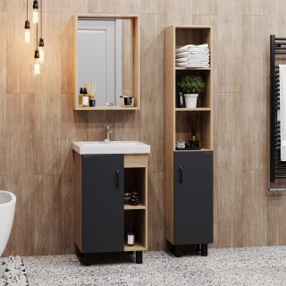 Напольная тумба под раковину Onika Тимбер 105035 50см серый матовый/дуб сонома